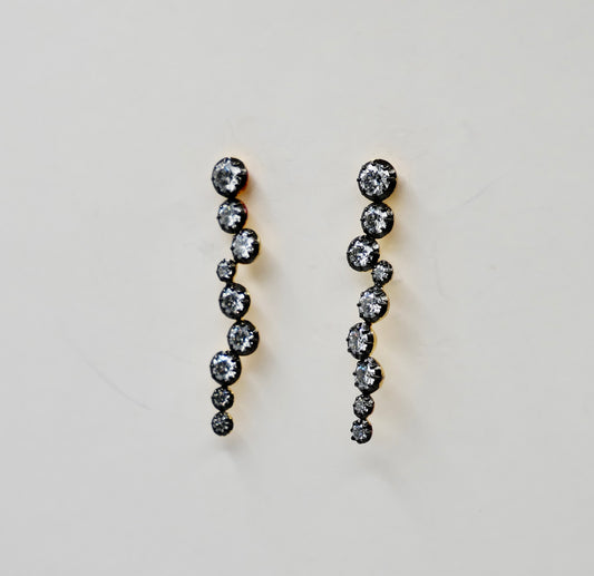 Georgian Cascade Drop Earrings - Blackened Gold with Collet-Set Moissanites in 14K or 18K Gold, view 2