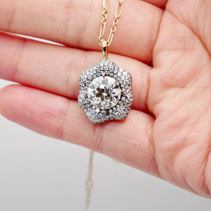 Vintage Inspired Old Mine Cut Cushion Halo Pendant, view 3