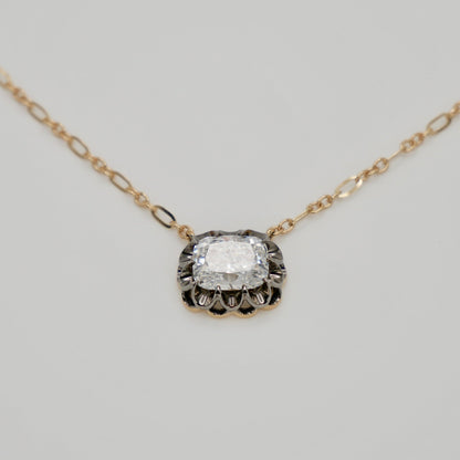 Cushion Cut Lab Diamond Gold Trombone Chain Necklace, 18K Gold