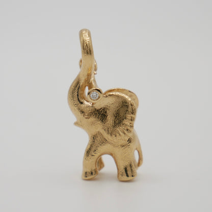 Diamond Medium Elephant Pendant Charm, 18K Gold
