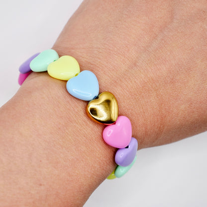 Pastel Heart Bead Stretch Bracelet with Heart Bead, 18K Gold Filled, view 4