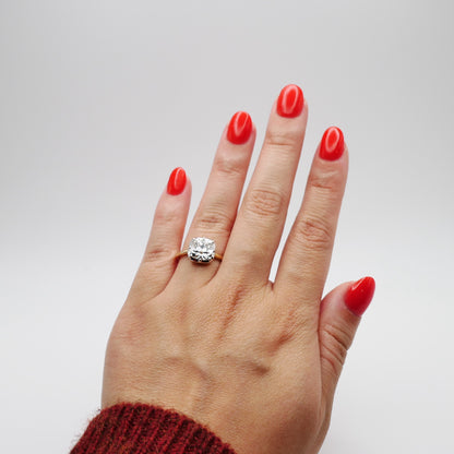 Old Mine Cut Georgian Victorian Moissanite Ring and Gold Button Setting with European Shank, 14K Gold, view 7