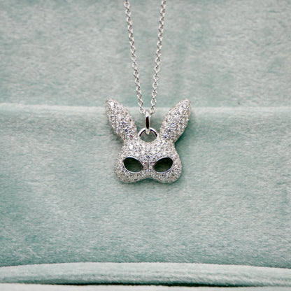 Rabbit Mask Pendant with Pave Moissanites or Diamonds, 18K Gold, view 2