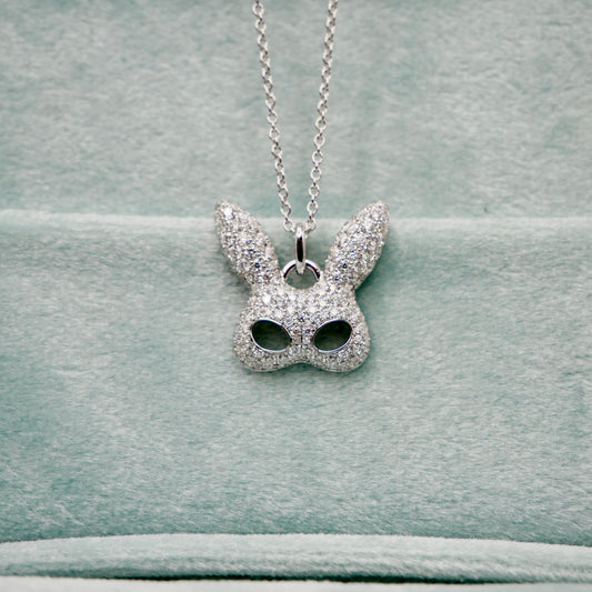 Rabbit Mask Pendant with Pave Moissanites or Diamonds, 18K Gold, view 2