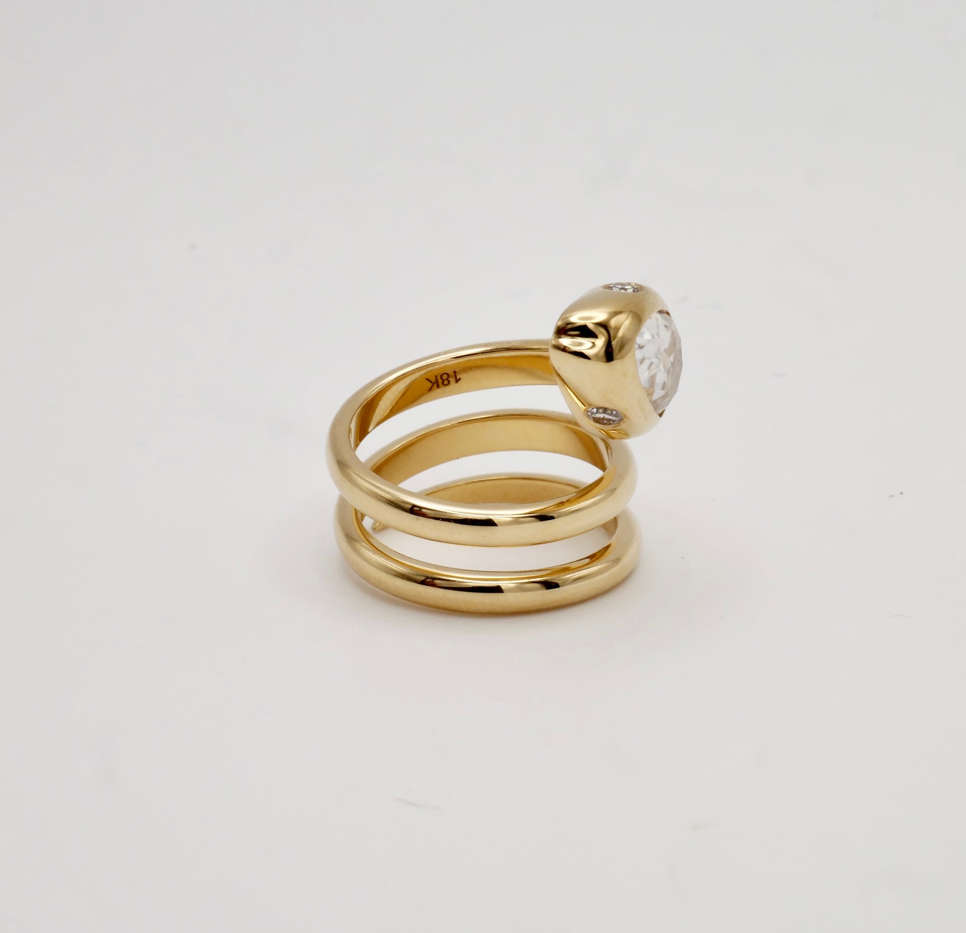 18K Yellow Gold Serpent Coil Ring with Old Mine Cut Pear Shaped Moissanite | by Disco Marshmallow | Arielle Ratner style | Tania Sarin jewelry | serpent ring | sculptural jewelry