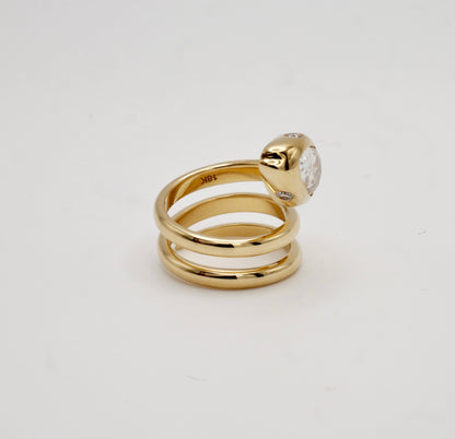 Serpent Coil Ring with Old Mine Cut Pear Shaped Moissanite, 18K Gold, view 7
