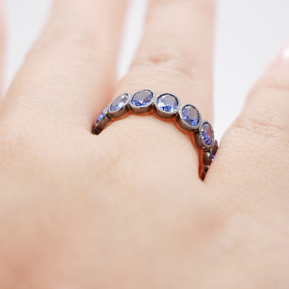Antique Inspired Black Eternity Band with Oval Aquamarines in Milligrain Setting, view 5