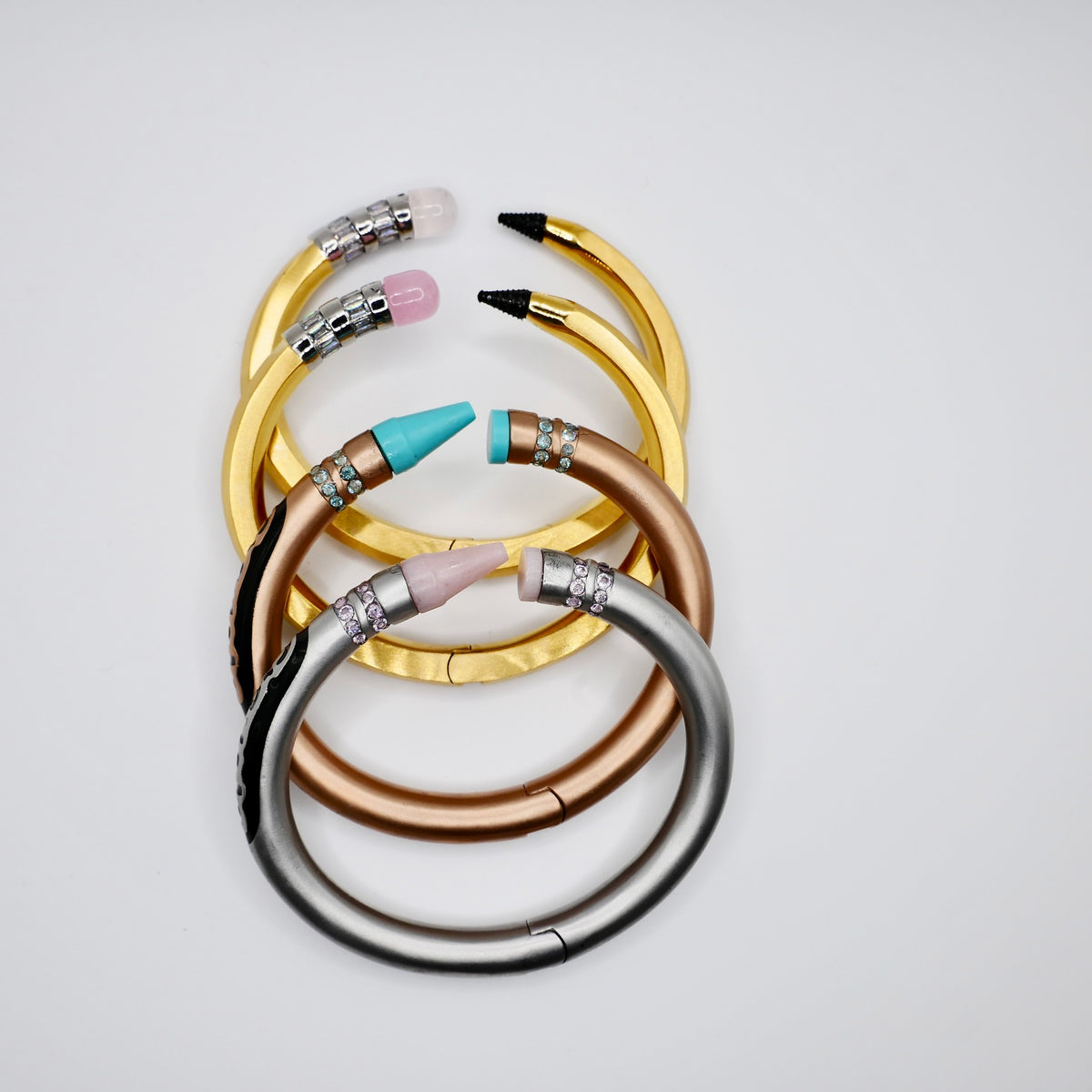 Pencil Bangle with Moissanite and Pink Nephrite, 18K Gold Filled, Ready to Ship