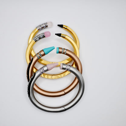 Pencil Bangle with Moissanite and Pink Nephrite, 18K Gold Filled, Ready to Ship
