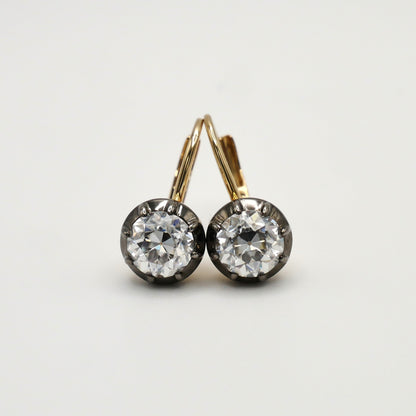 Round Moissanite Georgian Victorian Gold Earrings, 14K Gold