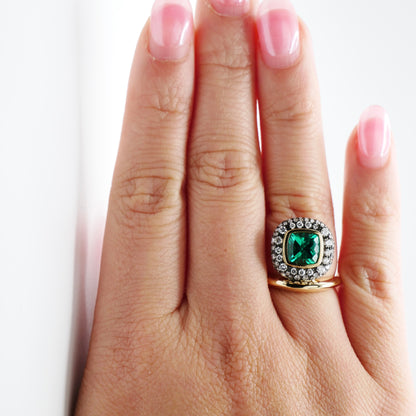 Cushion Emerald Donut Ring with Pave Diamonds, 18K Gold, view 7