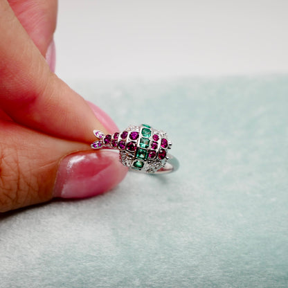 Shrimp Sushi Ring with Lab Rubies, 14K Gold, view 7