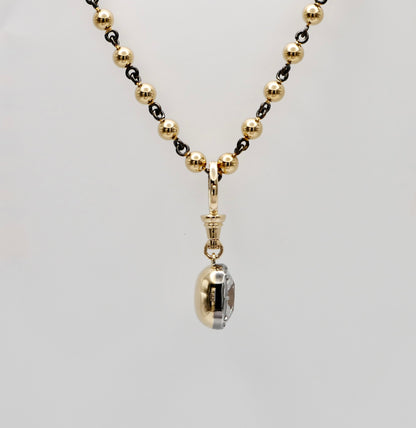 Georgian Victorian Ball Chain Elongated Cushion Lab Diamond or Moissanite Pendant, 14K Gold, view 2