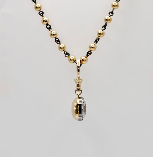 Georgian Victorian Ball Chain Elongated Cushion Lab Diamond or Moissanite Pendant, 14K Gold, view 2