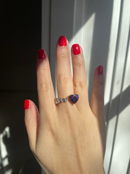 Floating Heart Ring with Purple Sapphire, 18K Gold, view 5