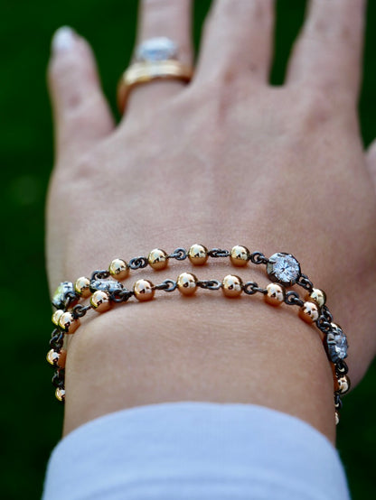 Georgian Victorian Art Deco Ball Chain Multi Stone Bracelet, Lab Diamond or Moissanite, view 7