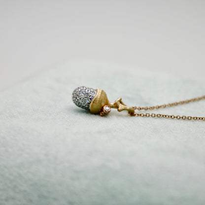 Pave Diamond Acorn Pinecone Pendant Charm, 18K Gold, view 6
