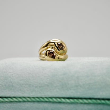 Moi et Toi Double Pear Shaped Champagne Diamond Wrap Ring, 18K Yellow Gold, view 8