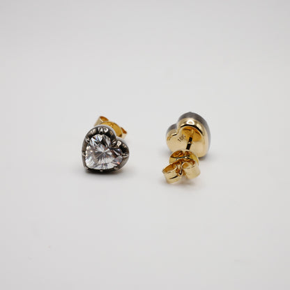 Georgian Victorian Heart Cut Moissanite Stud Earrings, 18K Gold, view 3