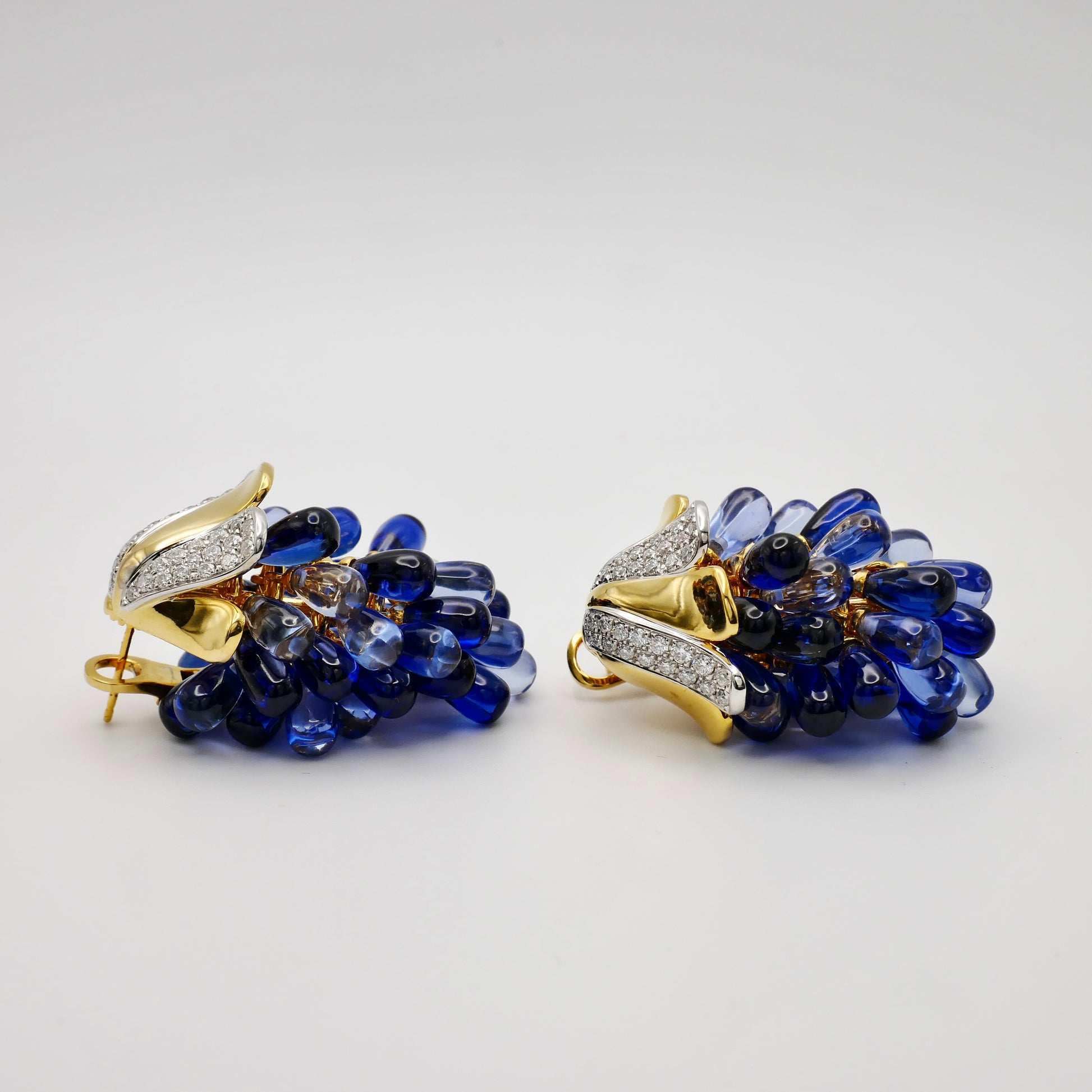 Sapphire Grape Earrings | Lab Sapphire Cluster Drops in 18K Gold Filled or Solid Gold | Statement Earrings | Cabochon Sapphire Jewelry | by Disco Marshmallow | Verdura style | Sicilian jewelry | cabochon bracelet