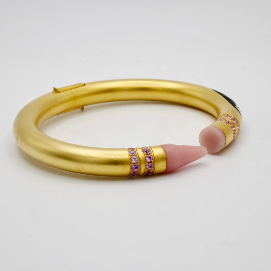 Customizable Crayon Bracelet in 18K Gold Filled with Pink Coral and Pink Moissanites | Nadine Ghosn style | Drake jewelry | Justin Bieber jewelry | Beyonce jewelry | novelty fun fine jewelry | by Disco Marshmallow