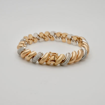 Silk Engraved Rigatto Twist Bracelet with Pavé Lab Diamonds in 14K or 18K Gold, view 2