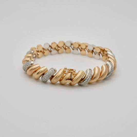 Silk Engraved Rigatto Twist Bracelet with Pavé Lab Diamonds in 14K or 18K Gold, view 2