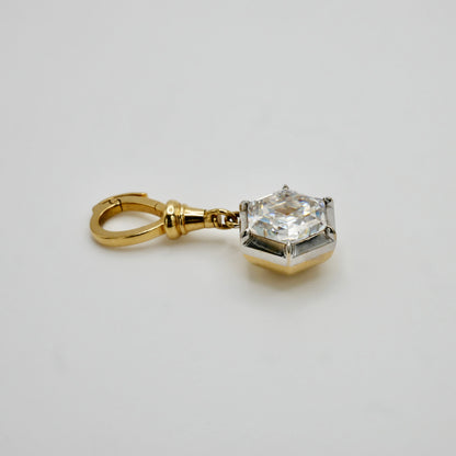 Georgian Victorian Ball Chain Hexagon Honeycomb Moissanite/Diamond Pendant, 18K Gold, view 4