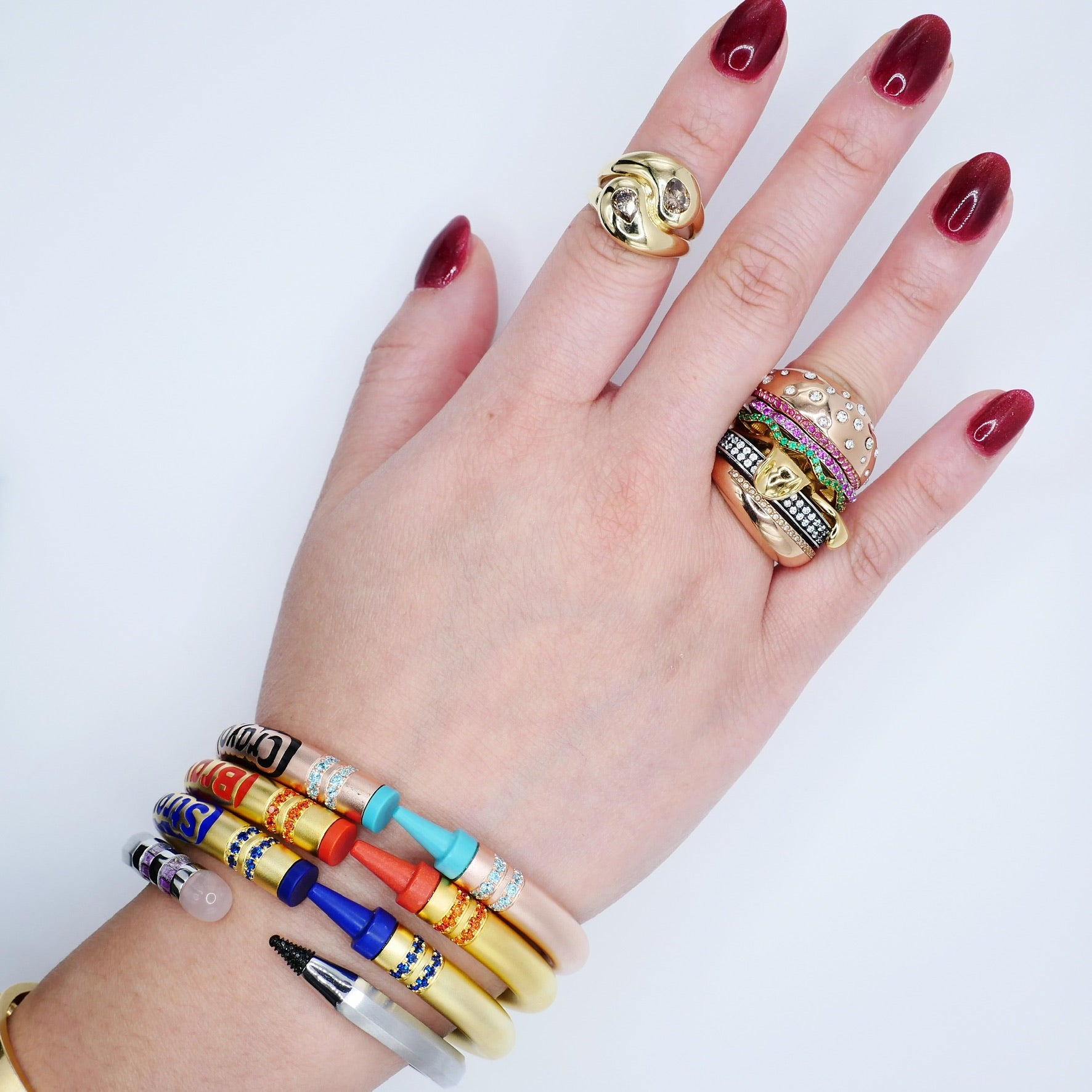 Customizable Crayon Bracelet in 18K Gold Filled with Orange Coral and Orange Moissanites | Nadine Ghosn style | Drake jewelry | Justin Bieber jewelry | Beyonce jewelry | novelty fun fine jewelry | by Disco Marshmallow