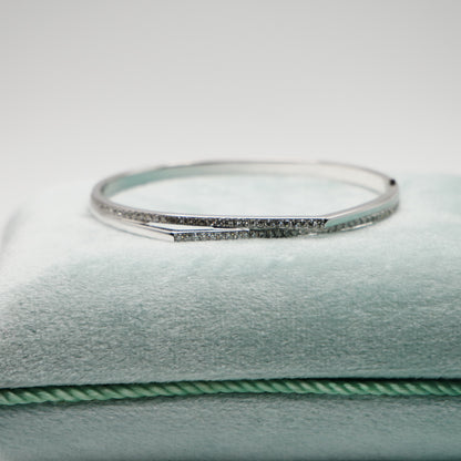 Diamond Bangle with Dual Pavé Rows, 18K Gold, view 7