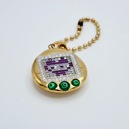 Pet Egg Pendant with Moissanites and Gemstones on Ball Chain, 18K Gold Filled, view 8