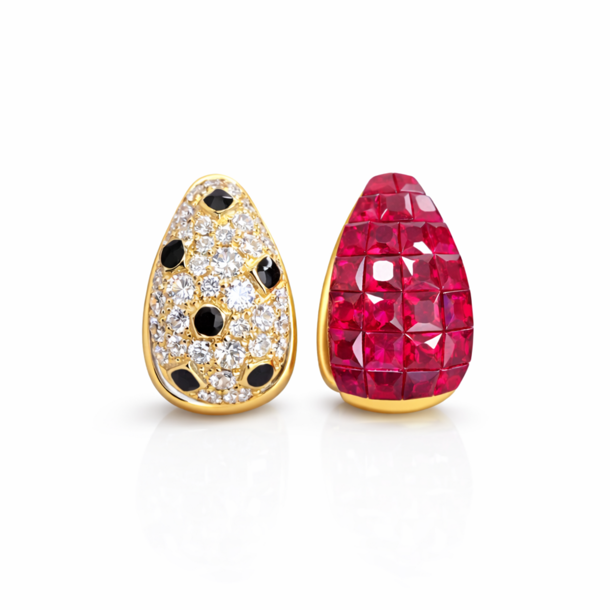 Reversible Carré-Cut Natural Ruby, Sapphire or Emerald Earrings with Lab Diamonds in 18K Gold | by Disco Marshmallow