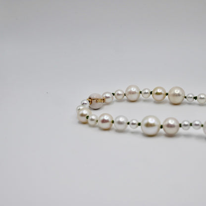 Graduated Freshwater Pearl Necklace with Georgian Set Lab Diamond on Silk Cord, view 5