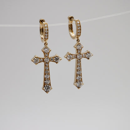 Gothic Cross Earrings, 14K Gold, view 5