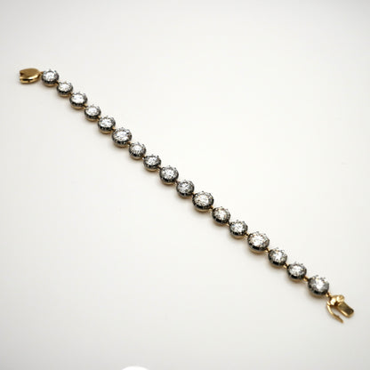18K Gold Filled, 5 to 15 Carat Moissanite Riviere Georgian Victorian Button Back Collet Bracelet | Jessica McCormack style | Fred Leighton inspired | Zendaya engagement ring style | Zoe Kravitz jewelry | Georgian Victorian antique inspired jewelry | by Disco Marshmallow