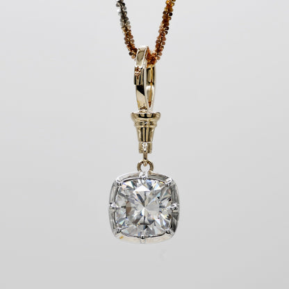 Georgian Victorian Ball Chain Cushion Lab Diamond or Moissanite Pendant