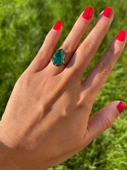 Georgian Victorian Pear Emerald Ring Setting, 14K Gold, view 6