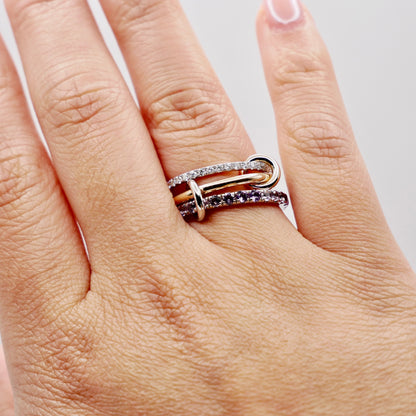 Interlocking Amethyst and Diamond Trinity Ring Set