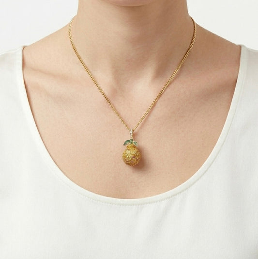 Jeju Tangerine Pendant Charm Pavé Sapphire Emerald Moissanite