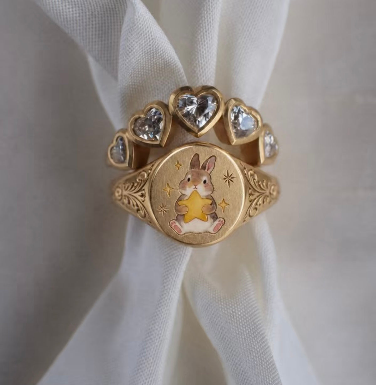 Custom Champlevé Enamel Signet Ring — Hand Painted Portrait or Any Design, 18K Gold