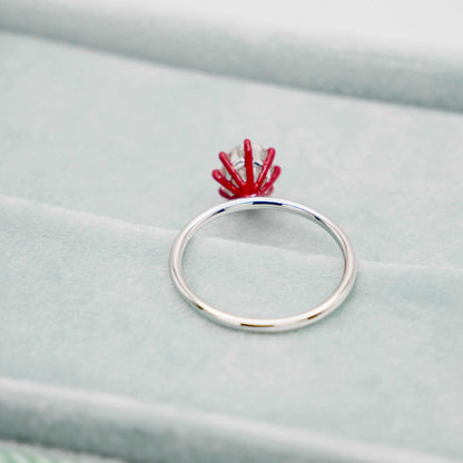 Oval Moissanite Ring with Red Enameled Claw Prongs in Red Gold - Unique Engagement Ring, 14K Gold, view 7