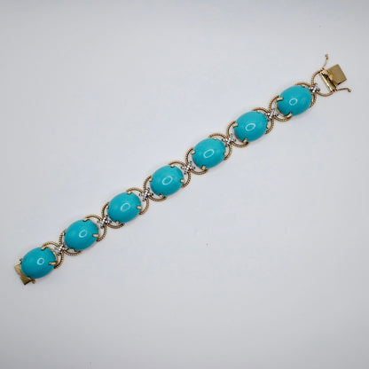Pebble Cabochon Sicilian Turquoise and Moissanite Rope Bracelet, view 4