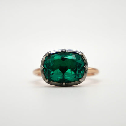 Georgian Victorian Elongated Cushion Cut Emerald Ring
