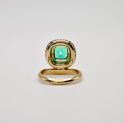 Cushion Emerald Donut Ring with Pave Diamonds, 18K Gold, view 3
