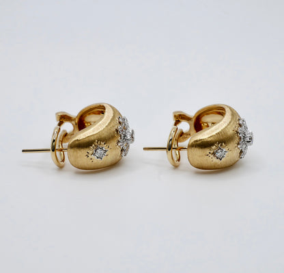 Rigatto, Gold Engraved Snowflake Diamond Earrings, 18K Gold, view 5