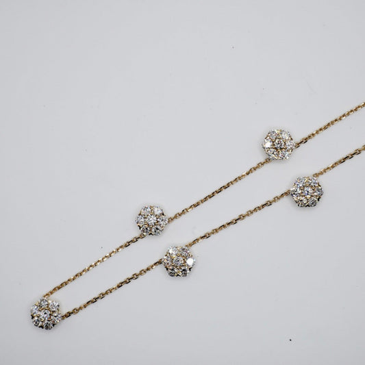 Five flower station necklace with 3.7 carats of round lab grown diamonds on a fine 18K gold chain
