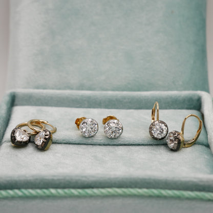 Round Moissanite Georgian Victorian Gold Earrings, 14K Gold, view 6