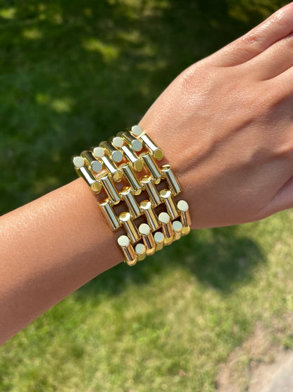Vintage Retro Wide Gold Link Tube Bracelet, view 10