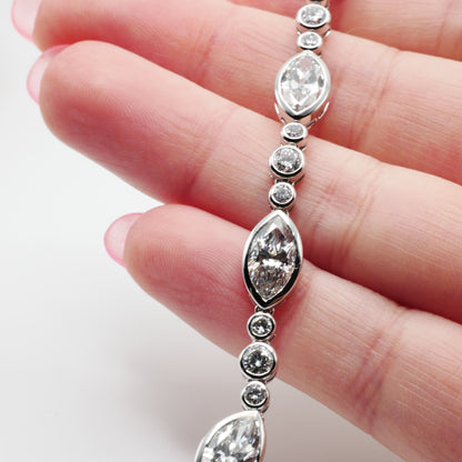 Platinum Marquise & Round Brilliant Lab Grown Diamond Tennis Bracelet - Antique or Vintage Inspired, view 8