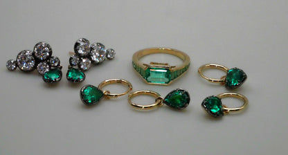 Georgian Victorian Climbing Collet Emerald and Moissanite Stud Earrings, view 12